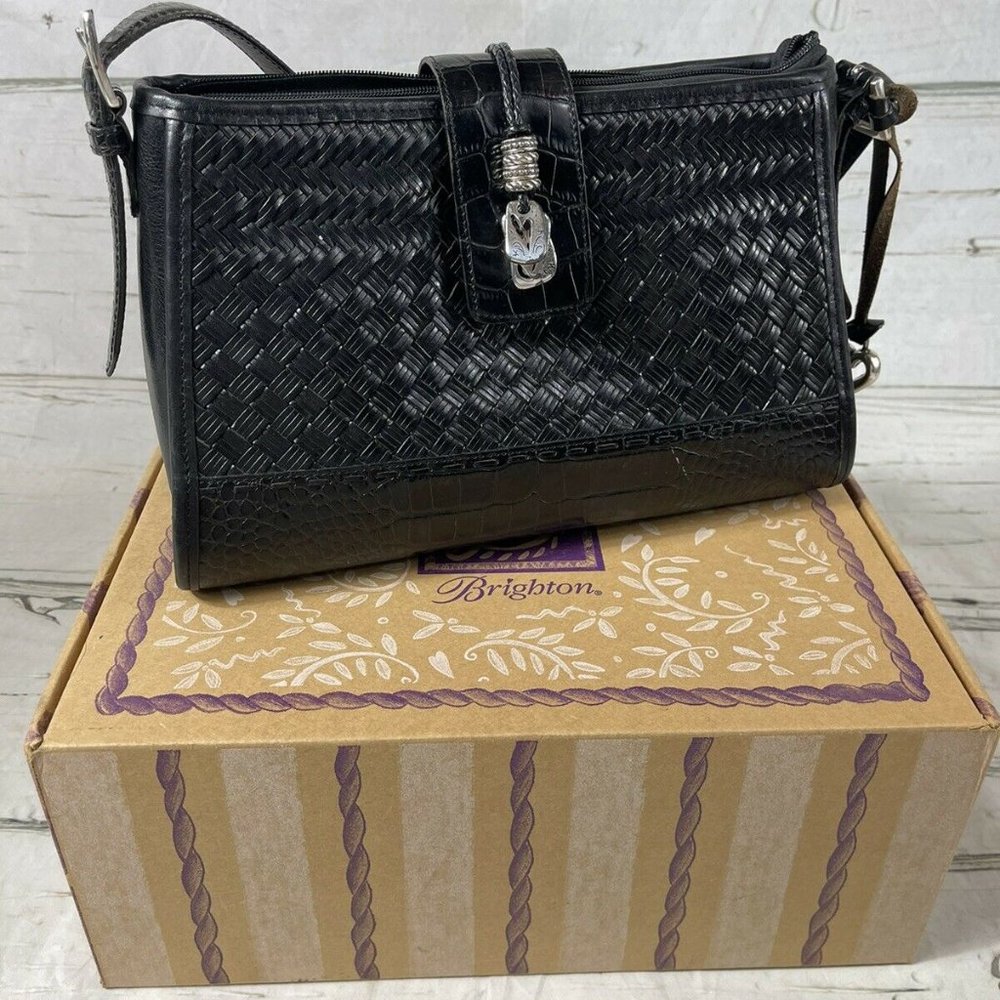 Brighton Bree Woven Handbag Purse Bag Leather w Box & Dust Bag H90123